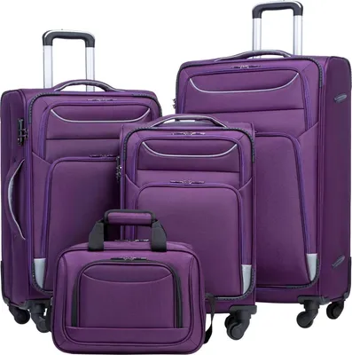 Produktbild von COOLIFE Koffer Set 4tlg lila+Silber TSA-Schloss Handgepäck 4 Rollen