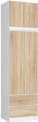Produktbild von Akord Kleiderschrank Mit Aufsatz 2 Türen 2 Schubladen Weiß/Sonoma-Eiche 60X51X234 Cm