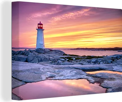 Produktbild von OneMillionCanvasses® - Leinwandbilder - 140x90 cm, Leuchtturm bei Sonnenuntergang in Nova Scotia, Wandbilder Kunstdruck Wanddekoration