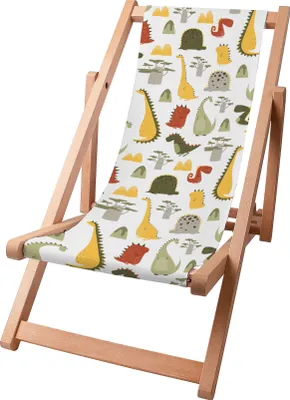 Produktbild von Dreamroots Kinder Liegestuhl klappbar Holz bis zu 130 kg, Sonnenliege klappbar mit 3-stufiger Neigungsregulierung der Rückenlehne, Cartoon Style Dino