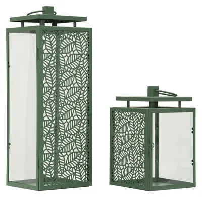 Image de Lot de 2 lanternes Hall 15 x 41,5 x 14,5 cm, métal et verre vert