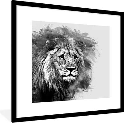 Produktbild von MuchoWow® Gerahmtes Poster Löwe - Schwarz - Weiß 40x40 cm - Poster mit Schwarzem Bilderrahmen Wandposter Rahmen Foto Bilder - Poster - Plakat im Rahmen
