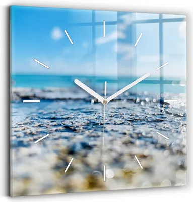 Produktbild von Wallfluent Wanduhr – Stilles Quarzuhrwerk - Uhr Dekoration Wohnzimmer Schlafzimmer Küche - Zifferblatt mit Striche - weiße Zeiger - 30x30 cm - Wasserfotografie