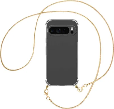 Produktbild von Handykette Backcover-Schutzhülle mit Band (Metall goldfarben) für Google Pixel 9 Pro - goldfarbene Snake-Kette