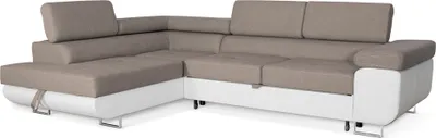 Obrázok produktu pre Rohová pohovka Aller v tvare L s funkciou spania a zásuvkou na posteľ v béžovej farbe, biela Imitácia kože, ľavý otoman