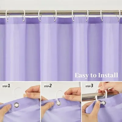 Immagine prodotto di Tenda da doccia viola, antimuffa, in tessuto di poliestere, impermeabile, lavabile, per vasca da bagno o bagno, 8 ganci per tenda da doccia, 120 x 180 cm.