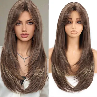 Obrázok produktu pre Paruka, 61 cm, tmavohnedá, vrstvená, odolná teplu, syntetická, s prirodzeným vzhľadom, vlasový doplnok