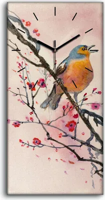 Produktbild von Wandbild Leinwand Bilder mit Uhr 30x60 Gemälde Zweig Blumen Tier Vogel Kunst - schwarze Hände