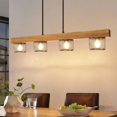 Produktbild von ZMH Pendelleuchte Holz Hängelampe esstisch Schwarz 4 flammig mit Holzbalken Esstischlampe E14 Hängeleuchte für Wohnzimmer Esszimmer Küche