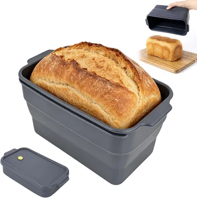 Produktbild von Zusammenklappbare Brotbackform aus Silikon mit Deckel, Toastbrotform 22.5 × 12.5 × 11.5 cm, hitzebeständig und antihaftbeschichtet für den Ofen, hausgemachtes Brot, Hackbraten und Toastbrot