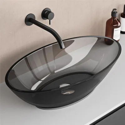 Produktbild von doporro Aufsatzwaschbecken Waschbecken Waschschale aus Harz BTH: 630x340x170mm Handwaschbecken in Glasgrau für Badezimmer und Gäste-WC Coloria02
