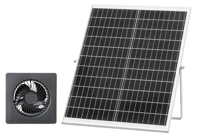 Produktbild von Solar Lüfter 25 W - 12 V Abluftventilator mit Solarpanel - Luftstrom 374 m³/h - Drehzahl 2030 U/min - Für Hühnerstall & Gewächshaus - Wetterfest