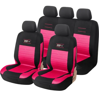 Produktbild von Upgrade4cars Autositzbezüge Pink Schwarz | Autoschonbezüge Set für Vordersitze & Rückbank | Rosa Autositzbezug Universal
