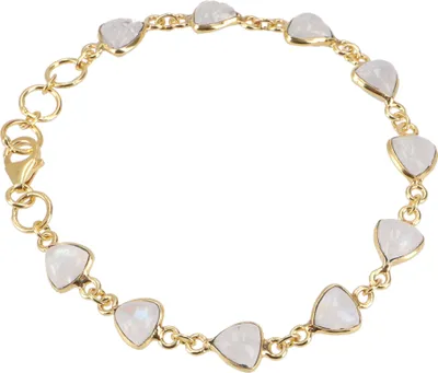 Produktbild von Indisches Boho Armband, Vergoldetes Armband aus Sterling Silber mit Halbedelsteinen - Mondstein, Weiß, SterlingSilber, 20*1 cm, Armreifen & Armbänder aus Silber