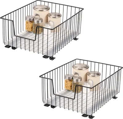 Produktbild von bremermann Schrank-Korbauszug 2er 40 cm mit Einlegeboden, Küchenschublade zum Nachrüsten, Schrankauszug aus Metall Schwarz