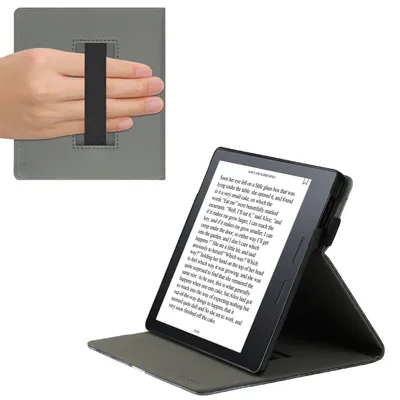 Produktbild von kwmobile Hülle kompatibel mit Amazon Kindle Oasis 10. Generation Hülle - Case mit Schlaufe und Ständer - Magnolien Taupe Weiß Blaugrau