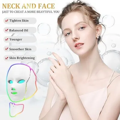 Produktbild von Novzep LED-Gesichtsmaske, 7 Farben, LED-Lichttherapie für Gesicht & Hals, Hautpflege, Akne- & Faltenreduzierung, für Zuhause & Studios