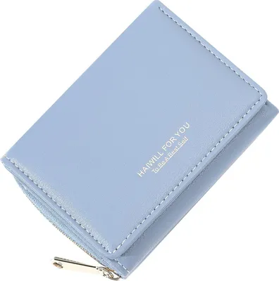 Produktbild von Mini Geldbörse Damen Leder Kleines Portemonnaie Gross Kapazität Geldbeutel Klein Geldtasche Damengeldbörsen Viele Fächer (Blau)