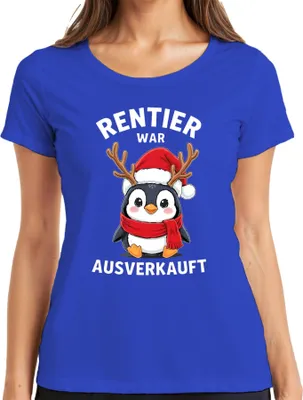 Produktbild von Rentier war t Weihnachten süßer Pinguin Santa Hut Damen T-Shirt, Blau, 3XL