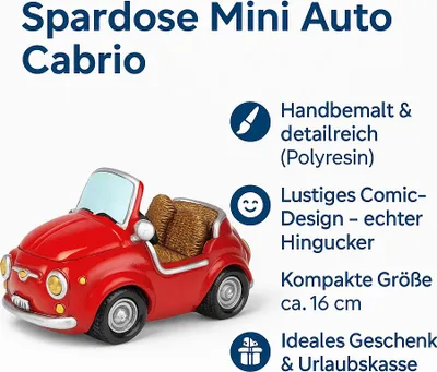 Produktbild von Spardose Mini Auto 16 cm Sparschwein rot Sparbüchse Führerschein sparen