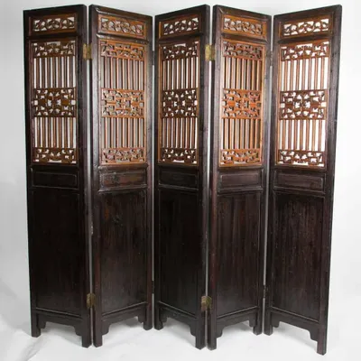 Produktbild von Fine Asianliving Antike Chinesische Paravent Raumteiler 5-teilig 19. Jahrhundert Handgeschnitzt B220xH200cm