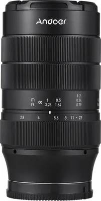 Produktbild von Andoer 60 mm Kameraobjektiv mit festem Fokus, Vollformat-Kamera, Prime-Objektiv, F2,8, grosse Blende, manueller Fokus, 2-fache Vergroesserung mit E-Mount, 7 Gruppen, 10 Elemente, kompatibel mit Sony A7/A7II/A7R/A7RII/A7S/A7SII/A6500/A6300 E-Mount spiegellos Kameras