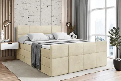 Produktbild von ALTDECOR Boxspringbett mit Fußteil, 2 Matratzen und Topper - 140x200 cm - ARDENI-Z KING - Beige Samt - Polsterbett mit, H3- und H4- Matratzen, Bettkasten und Lattenrost, Bett mit Stauraum