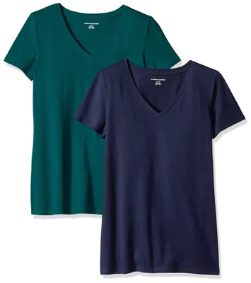 Produktbild von A. Essentials Damen T-Shirt Regular Fit mit kurzen Ärmeln und V-Ausschnitt, 2er-