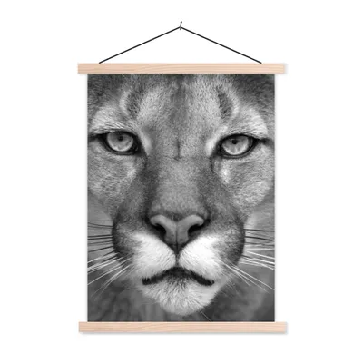 Produktbild von MuchoWow® Textilposter Panther - Wildlife - Schwarz - Weiß 60x80 cm mit holzfarbenen Rahmen - Wandbild