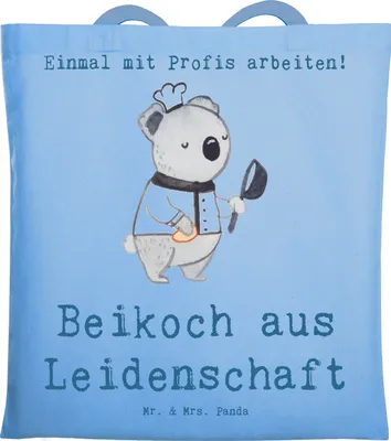 Produktbild von Mr. & Mrs. Panda Einkaufstasche Beikoch Leidenschaft - Sky Blue - Geschenk, Beutel, Restaurant, Büchertasche, Koch, Gastronomie, Tasche, Beruf, Jutebeutel, Spruch