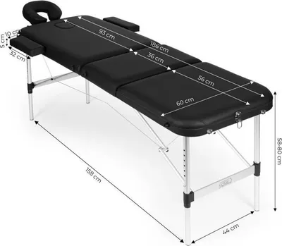 Obrázek produktu pro ModernHome BM3724 Hliníkové masážní lehátko, skládací, 3 segmenty, 250 kg, 185 cm, černá