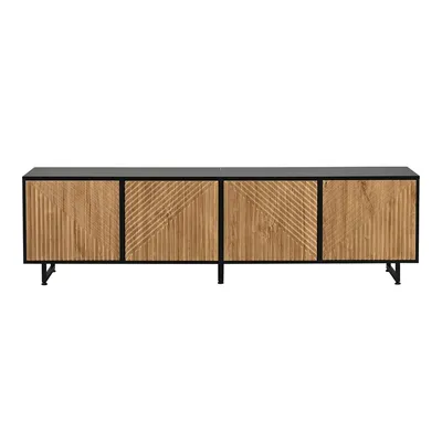 Obrázok produktu pre TV skrinka so 4 dvierkami TV stolík TV stojan pre 80-palcový televízor do obývačky 180 x 40 x 50 cm farba dreva + čierna