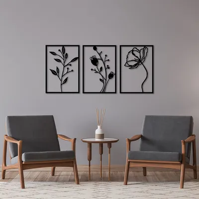 Produktbild von Wallity, Flowers- SKL2377, Schwarz, Sonstige Wohndekorationen, 49 x 70 cm, 100% Metall (Dicke: 1