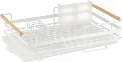 Produktbild von mDesign Abtropfgestell Geschirrabtropfkorb Abtropfgitter Holzgriffe Metall Weiß