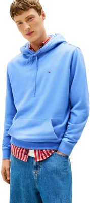 Produktbild von Tommy Jeans Herren Hoodie Regular Fit Flag Fleece mit Kapuze, Blau (Light Horizo