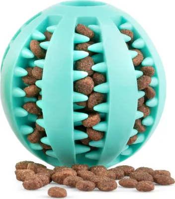 Produktbild von Hundespielzeug Futterball RAGI Intelligenz Große Kleine Hunde Welpen Zahnpflege Leckerli Spender Anti Schling Zahnreinigung Blau 7cm
