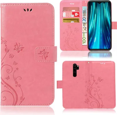 A collage of images showing a pink phone case with a floral and butterfly design.
