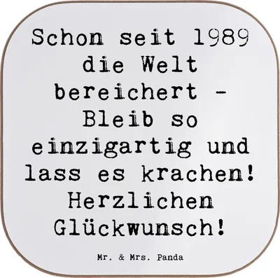 Produktbild von Mr. & Mrs. Panda Untersetzer Tasse Spruch 1989 Geburtstag - Weiß - Geschenk, Wertschätzung, gläseruntersetzer, für Gläser, Glückwunsch, Alter, Glas, Jahrgang, Geburtsjahr