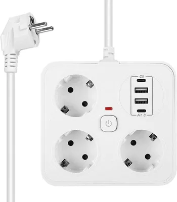 Image de Multiprise à 3 prises avec ports USB et USB-C, interrupteur, extension 7 en 1