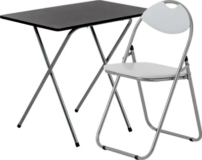 Produktbild von Harbour Housewares Holzklapp Schreibtisch und Stuhl Set - Kleiner Home Office Workstation fÃ1/4r PC Laptop-Studie - Silber / Weiß