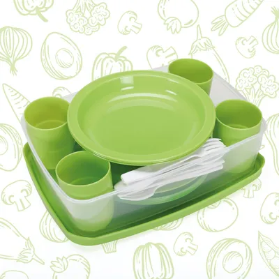 Immagine prodotto di Set di stoviglie da picnic COSMOPLAST per 4 persone - 25 pezzi - riutilizzabili, infrangibili - per campeggio e feste - 100 %  Italy - 0 % BPA