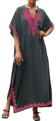 Productafbeelding van Solidchoice - Bohemian V Neck Kimono Maxi Kaftan Bikini Cover Dress
