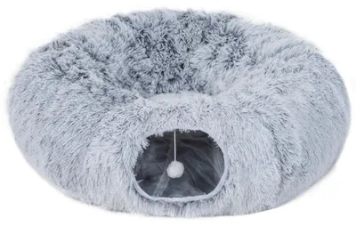 Image de Katzenhöhle en peluche, tunnel pour chat, lit 3-en-1, pliable, tunnel de jeu en forme de S ou de C, gris clair | pour chats et lapins | 170 cm (forme S) | 90 x 80 x 27 cm