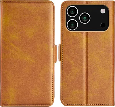 Produktbild von Mobigear Slim Magnet iPhone 17 Pro Hülle Klapphülle Geldbörse - Cognac
