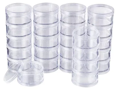 25er-Set stapelbare Aufbewahrungsboxen, transparent, rund, 2,8 x 5 cm