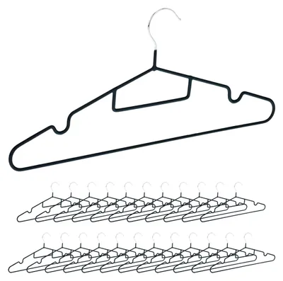 Kleiderbügel Antirutsch, 24er Set, Schwarz, Metall mit PVC-Beschichtung