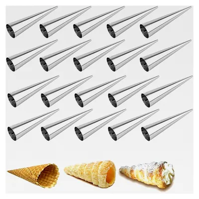 Produktbild von 20 Stück Schillerlockenform aus Edelstahl (Kegel), Backform für Schaumrollen, Hörnchen, Sahnerollen, Cremerollen