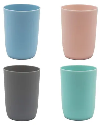 Image de Lot de 4 gobelets à brosses à dents, capacité de 280 ml, empilables, en plastique, de couleurs variées