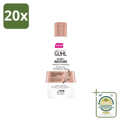 Imagen del producto de 20 champús Guhl Bond+ Restore para cabello dañado, de 250 ml cada uno, pack de 20 unidades