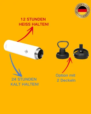 Produktbild von RAIKOU Trinkflasche 739ml Wasserflasche Thermoflasche mit 2 Deckel Wei?